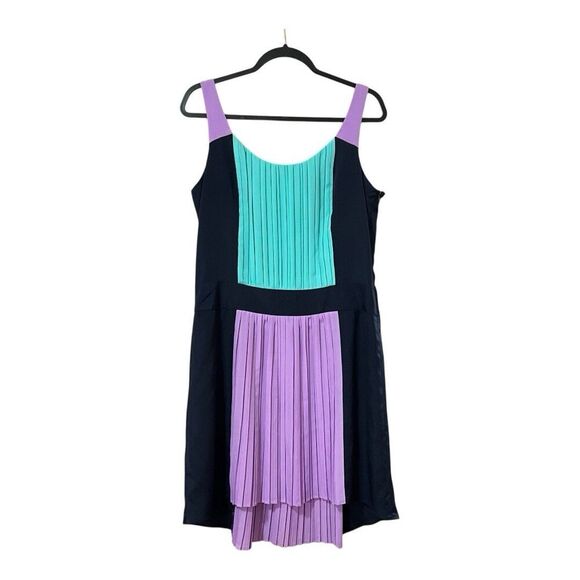 Betsey Johnson Womens Size 8 Colorblock Sleeveless Hi Lo Pleated Dress - Picture 1 of 4